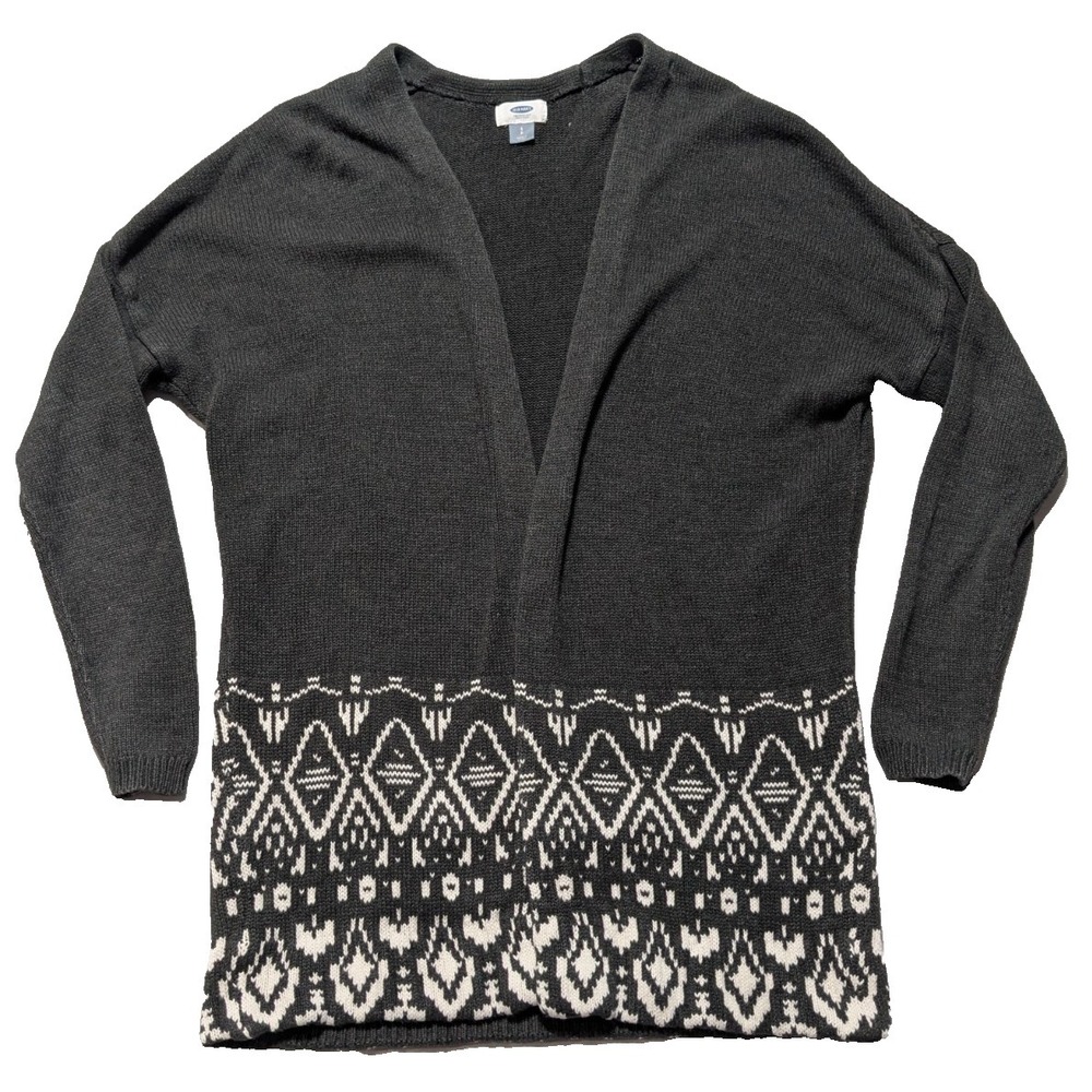 OLD NAVY Southwestern Patterned Women Small Gray Open Cardigan Sweater Duster